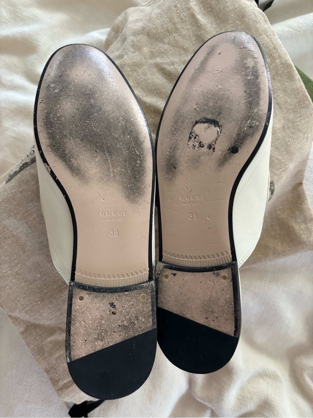 Gucci White Leather Mule Loafers with Red & Navy Web and Gold Horsebit - Picture 7 of 12